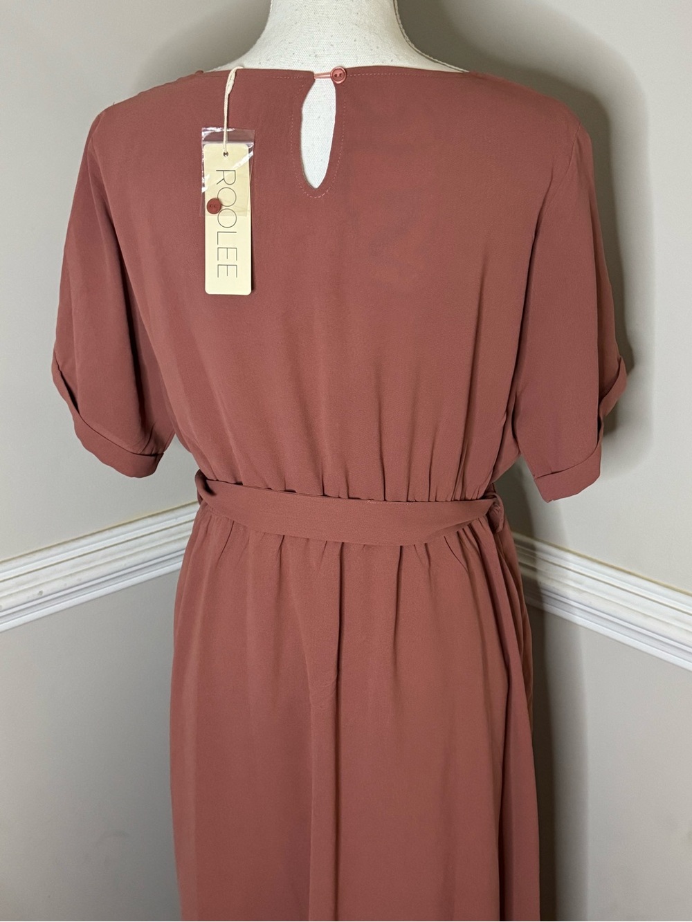 Roolee Dusty Rose Maxi Dress with Tie Waist Size XL NWT - Picture 3 of 6